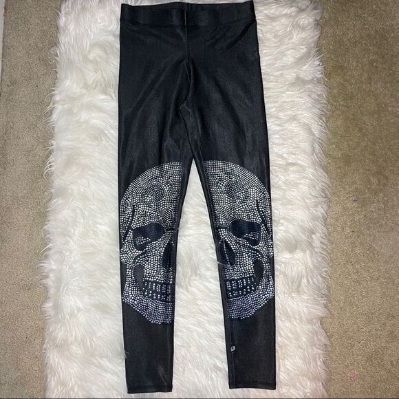 Terez Crystal Skull Leggings, Size XS, Charcoal - Picture 5 of 13